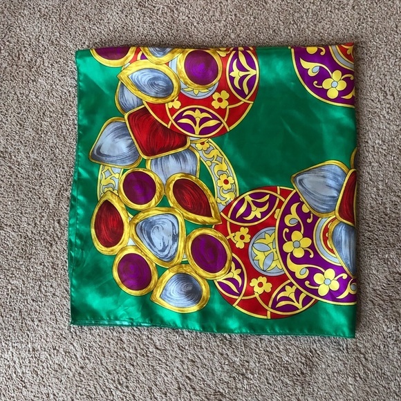 Vintage Berkshire Oversized Scarf Satin Like green gold - Picture 6 of 12